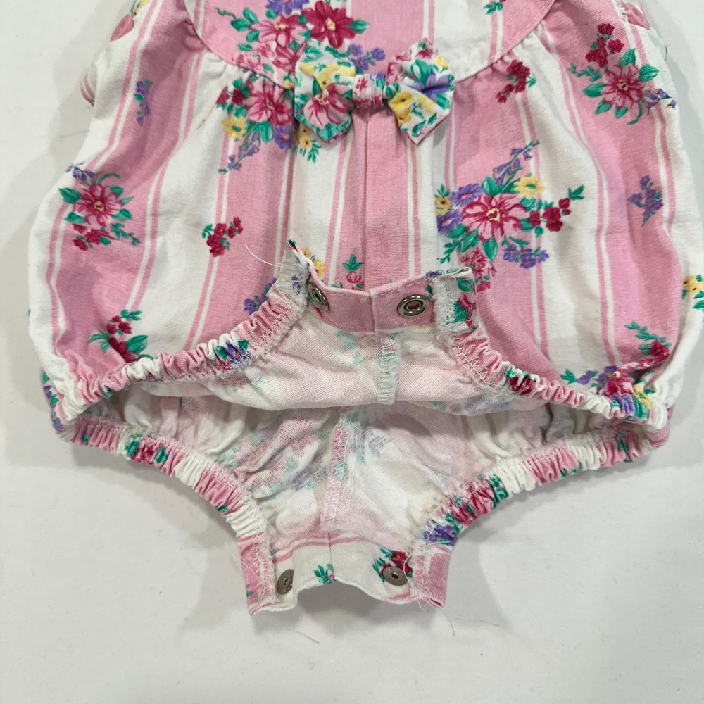 OshKosh Baby B'gosh Floral Striped Romper Baby 3/6M Pink Bow Detail Cottagecore - Picture 3 of 4